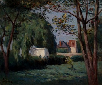 Maximilien Luce - Country Scene with Three Houses and Tree - 1971.91.1 - Yale University Art Gallery. Free illustration for personal and commercial use.