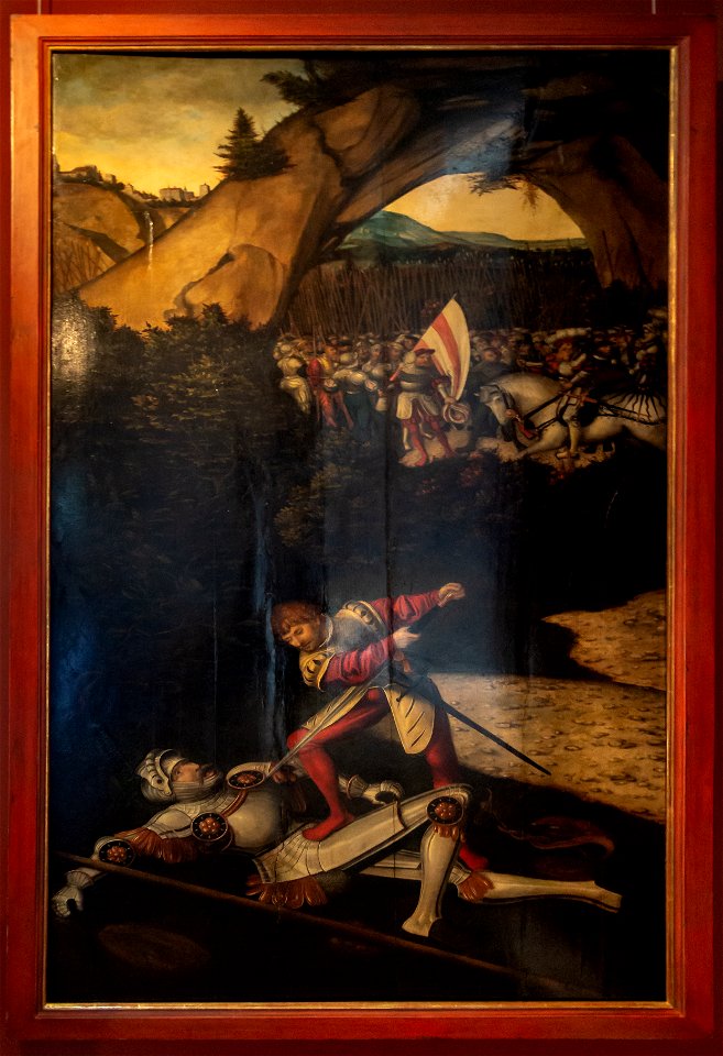 Lucas Cranach der Ältere-Exemplumtafeln-David kämpft gegen Goliath-4720