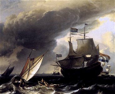 Ludolf Bakhuizen - Dutch Vessels on the Sea at Amsterdam - WGA01133. Free illustration for personal and commercial use.