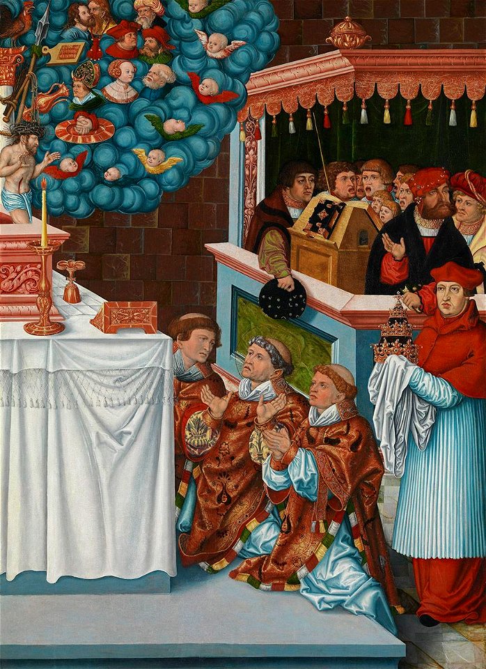 Lucas Cranach d. Ä. (Anonymer Meister seiner Werkstatt) - Messe des hl. Gregor mit Kardinal Albrecht von Brandenburg - 6271 - Bavarian State Painting Collections