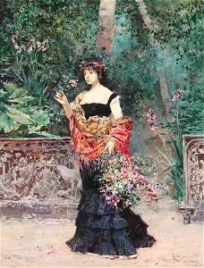 Ludovico Marchetti Elegante Dame im Park 1899. Free illustration for personal and commercial use.