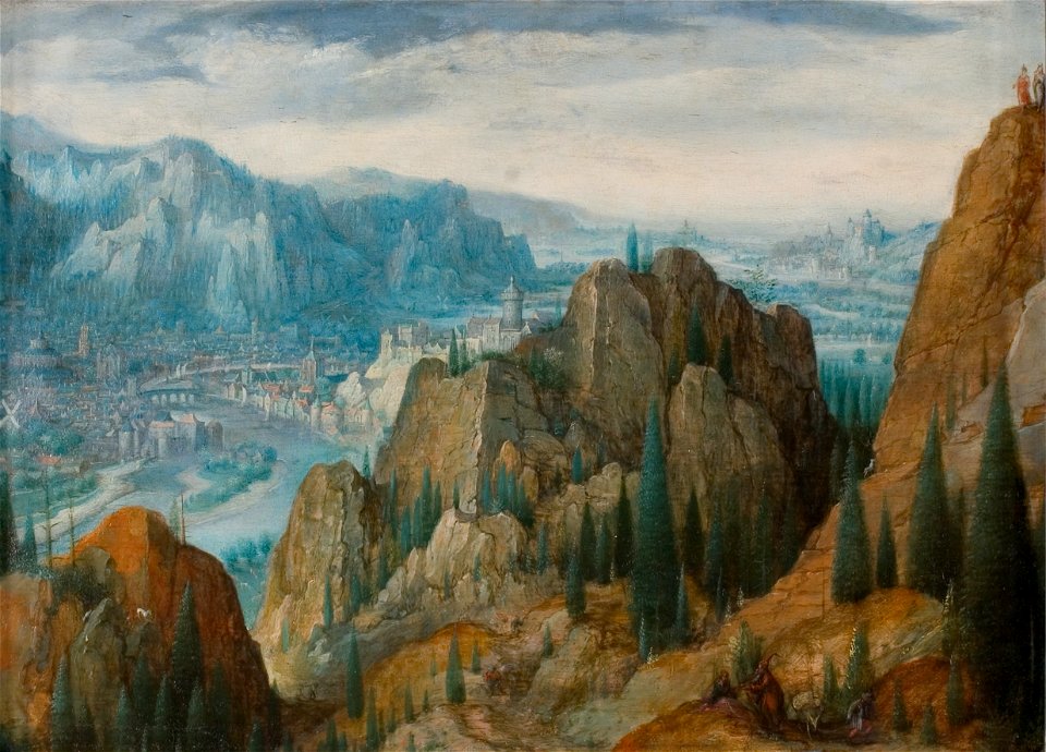 Lucas van Valckenborch de Oude - Bergachtig landschap met de verzoekingen van Christus - 0058 - Rijksmuseum Twenthe