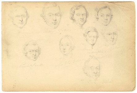 Lucie; Charles Smith; Mrs Giles Dickenson; Moore; Mr Dickenson; Gibson and three unknown sitters by William Egley