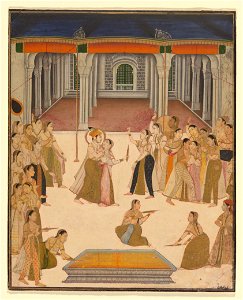 Lucknow, Uttar Pradesh, India - The emperor Jahangir celebrating the Festival of Holi with the ladies of the zenana - Google Art Project. Free illustration for personal and commercial use.