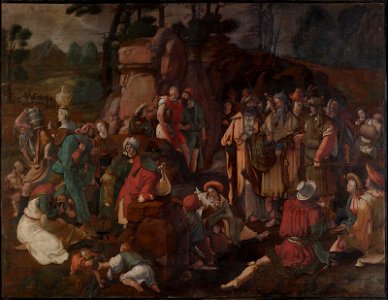 Lucas van Leyden - Moses and the Israelites after the Miracle of Water from the Rock - 54.1432 - Museum of Fine Arts. Free illustration for personal and commercial use.