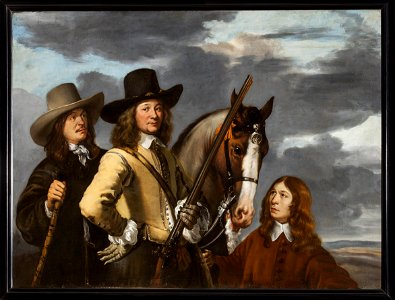 Ludolf de Jongh - Portrait of Willem Everwijn with his Horse and Two Huntsmen