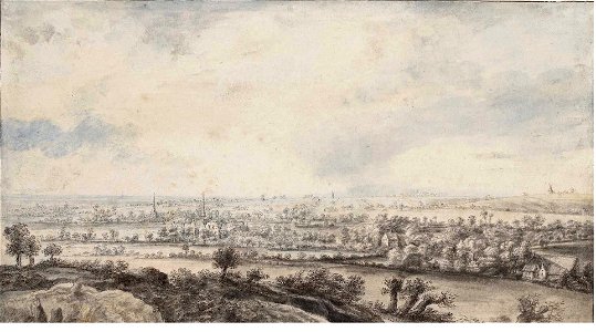 Lucas van Uden - Panoramic river landscape with pollard willows