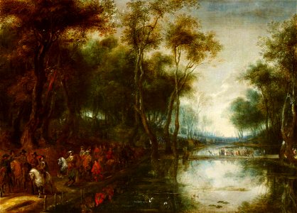 Lucas van Uden (1595-1672) - A Procession of Cavalry Passing through a Wood beside Fishponds - 485095 - National Trust
