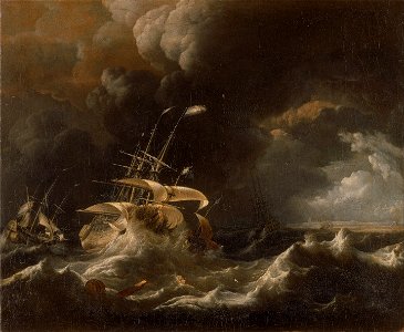 Ludolf Bakhuizen - Dutch Merchant - Ships in a Storm - Google Art Project. Free illustration for personal and commercial use.
