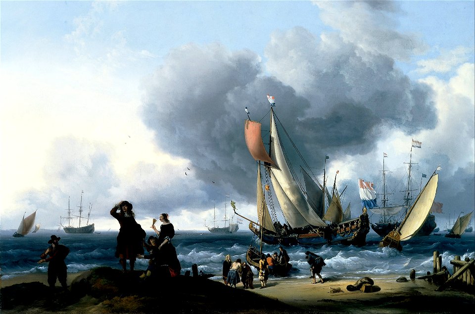 Ludolf Backhuysen - Dutchman Embarking onto a Yacht - Google Art Project