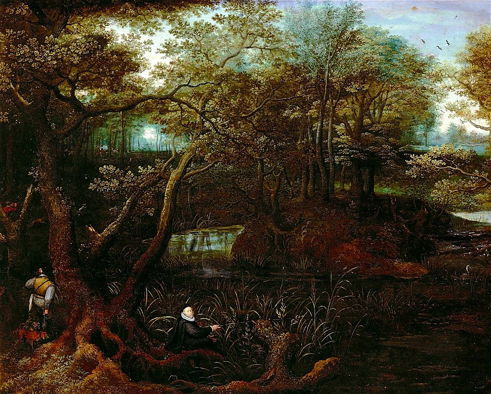 Lucas van Valckenborch - Fisherman at the forest pond (Self-portrait of the artist)