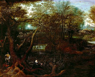 Lucas van Valckenborch - Fisherman at the forest pond (Self-portrait of the artist)