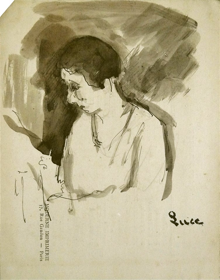 Luce M. attr. - Ink Wash - Portrait de femme en buste - ~16x12cm