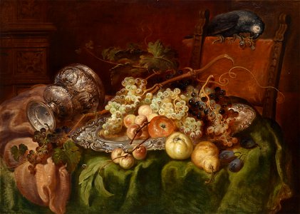 Ludwig Adam Kunz Früchtestillleben mit Papagei