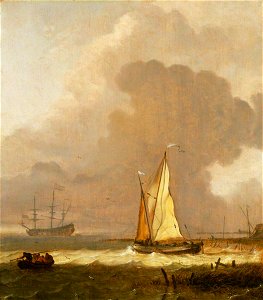 Ludolf Backhuysen I (1630-1708) - A Kaag Leaving the Shore in Stormy Weather - BHC0922 - Royal Museums Greenwich