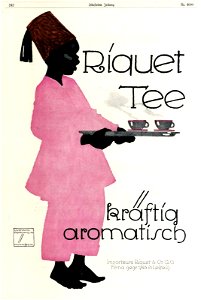 Ludwig Hohlwein - Riquet Tee, kräftig und aromatisch, 1920. Free illustration for personal and commercial use.