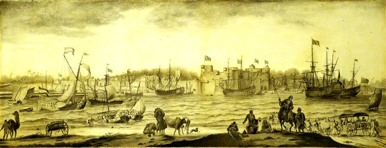 Ludolf Backhuysen I (1630-1708) - A Dutch Settlement in India, Probably Surat - BHC1933 - Royal Museums Greenwich