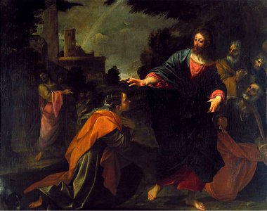 Ludovico Carracci, Cristo e la Cananea, Brera. Free illustration for personal and commercial use.