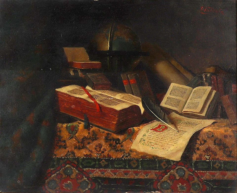Ludwig Valenta Stillleben mit Büchern und Globus