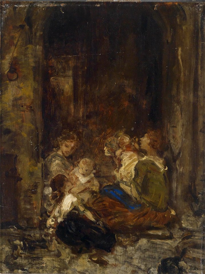 Ludwig Knaus Mutter mit Kindern Studie