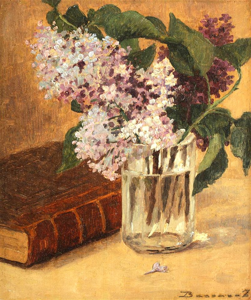 Ludovic Bassarab - Natura statica cu carte veche si liliac