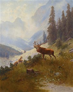 Ludwig Skell Röhrender Hirsch im Gebirge. Free illustration for personal and commercial use.