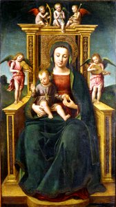 Ludovico Brea - The Virgin and Child Enthroned - Google Art Project. Free illustration for personal and commercial use.