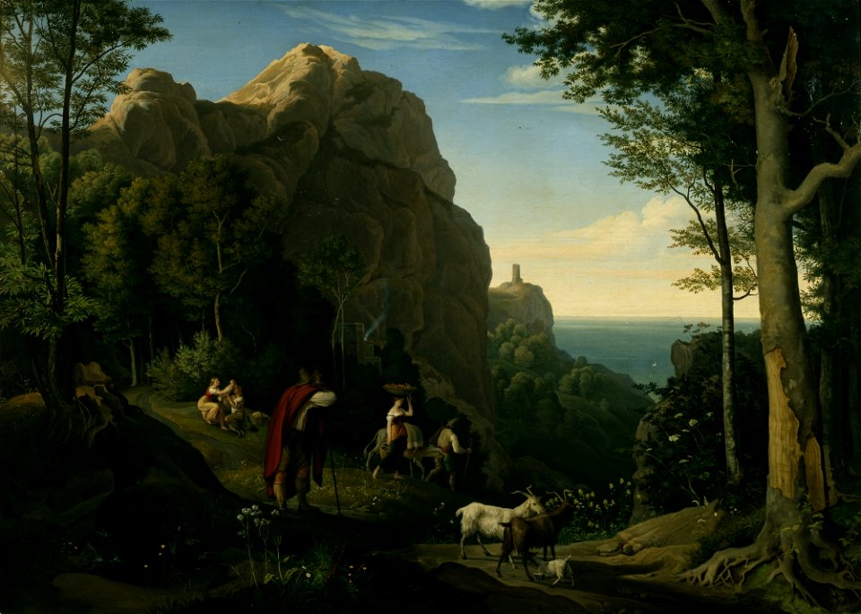 Ludwig Adrian Richter - Tal bei Amalfi mit Aussicht auf die Bucht von Salerno (1826)