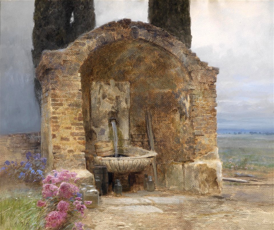 Ludwig Rösch Brunnen in italienischer Landschaft