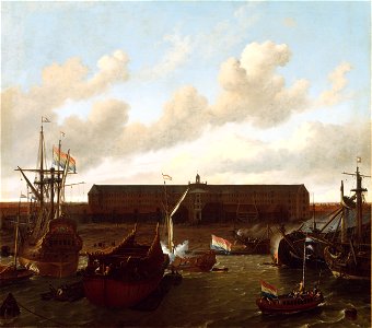 Ludolf Bakhuysen - The Shipyard of the Dutch East India Company at Amsterdam - 8 - Rijksmuseum. Free illustration for personal and commercial use.