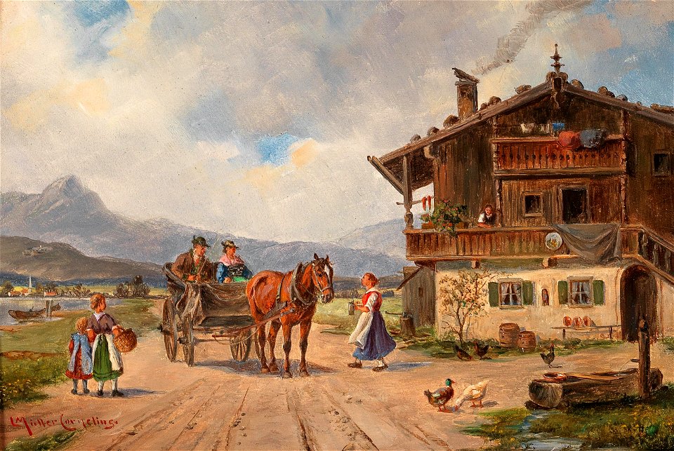 Ludwig Müller-Cornelius Labung vor dem Bauernhaus am See