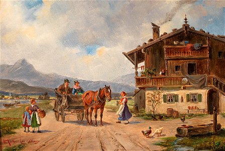 Ludwig Müller-Cornelius Labung vor dem Bauernhaus am See