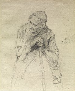 Ludwig Knaus - Old Woman Leaning on a Stick - Walters 371245. Free illustration for personal and commercial use.