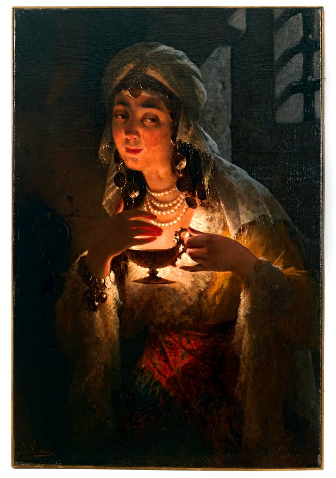 Luigi Crosio - A young Turkish woman with an oil lamp