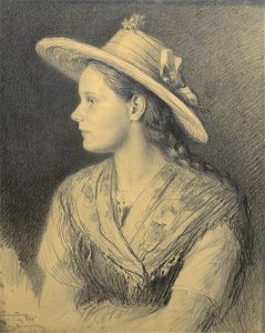Ludwig Michalek Porträt eines jungen Mädchens mit Strohhut