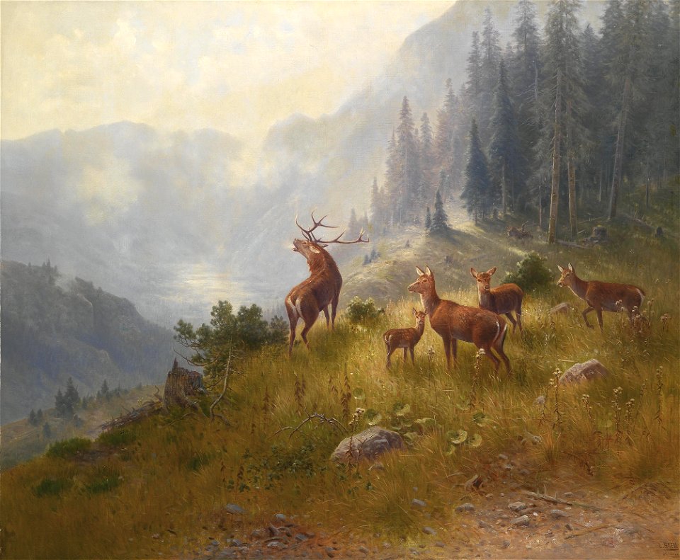 Ludwig Skell Hirsche im Hochgebirge