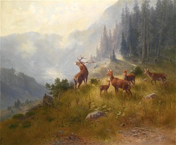 Ludwig Skell Hirsche im Hochgebirge