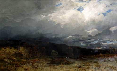 Ludwig Willroider Wolkenverhangene Moorlandschaft im Vorgebirge 1878