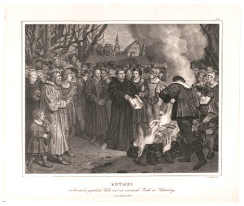 Luther verbrennt die päpstliche Bulle und das canonishe Recht vor Witteneberg, am 10 December 1520 - v. Löwenstern exc. LCCN2003671437