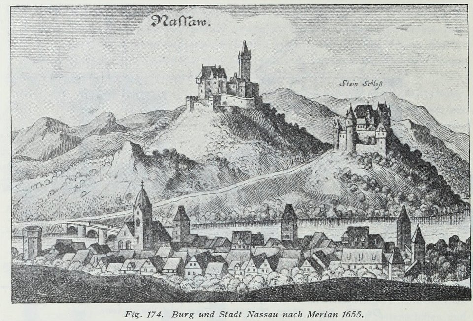 Luthmer III-174-Burg und Stadt Nassau nach Merian 1655