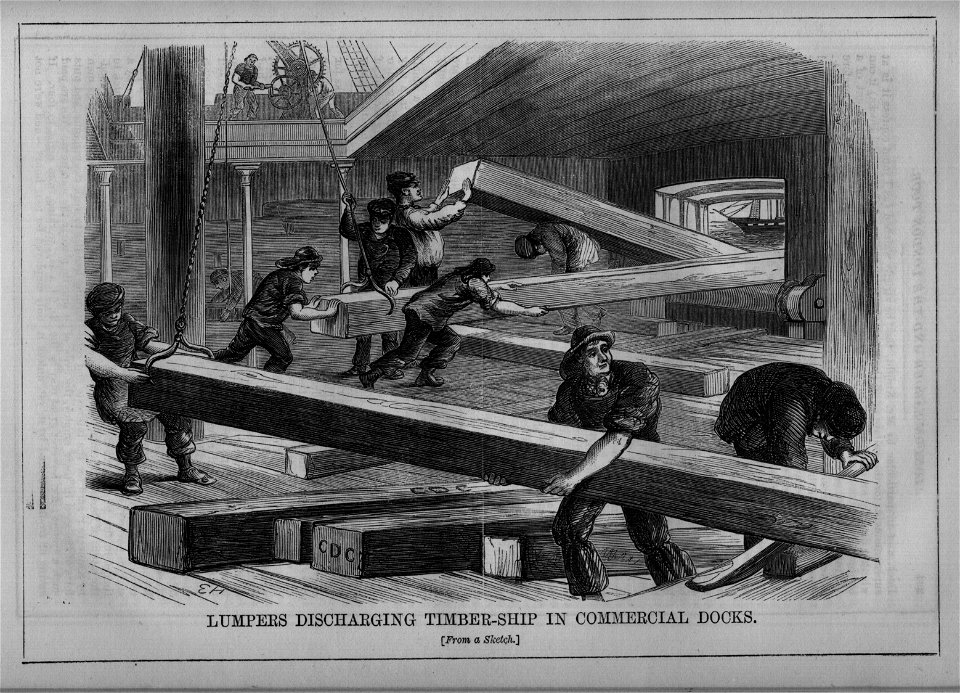 Lumpers Discharging Timber-ship in Commercial Docks
