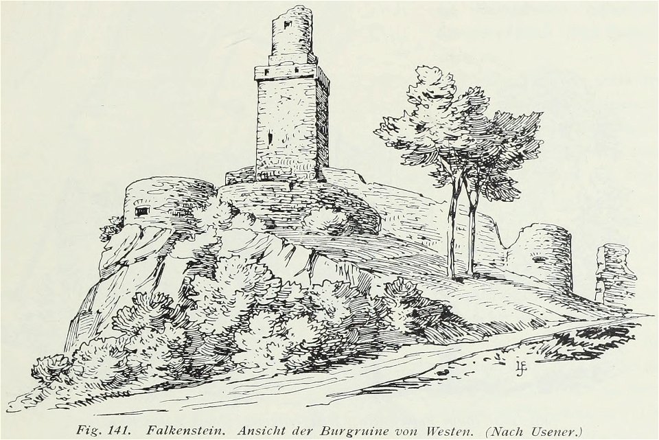 Luthmer II-141-Falkenstein Ansicht der Burgruine von Westen (nach Usener)