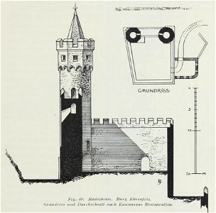 Luthmer I-040-Rüdesheim Burg Ehrenfels Grundriss und Durchschnitt nach Essenweins Restauration