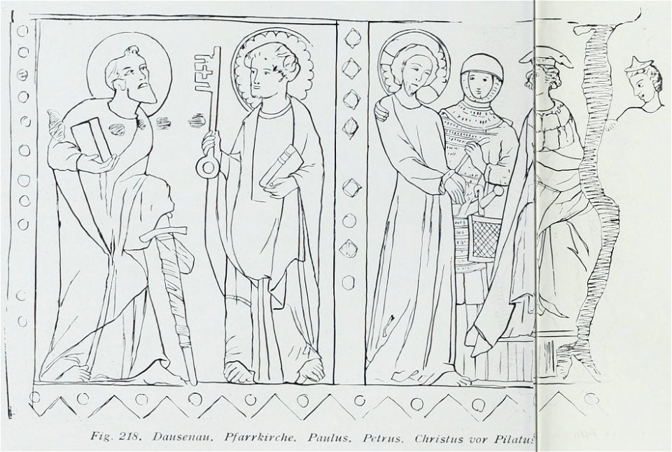 Luthmer III-218-Dausenau Pfarrkirche Paulus Petrus Christus vor Pilatus