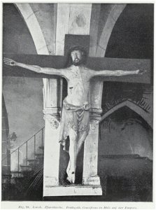 Luthmer I-098-Lorch Pfarrkirche Frühgoth Cruzifixus in Holz auf der Empore