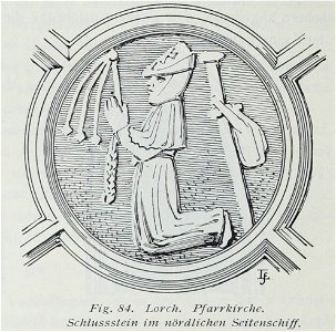 Luthmer I-084-Lorch Pfarrkirche Schlussstein im nördlichen Seitenschiff