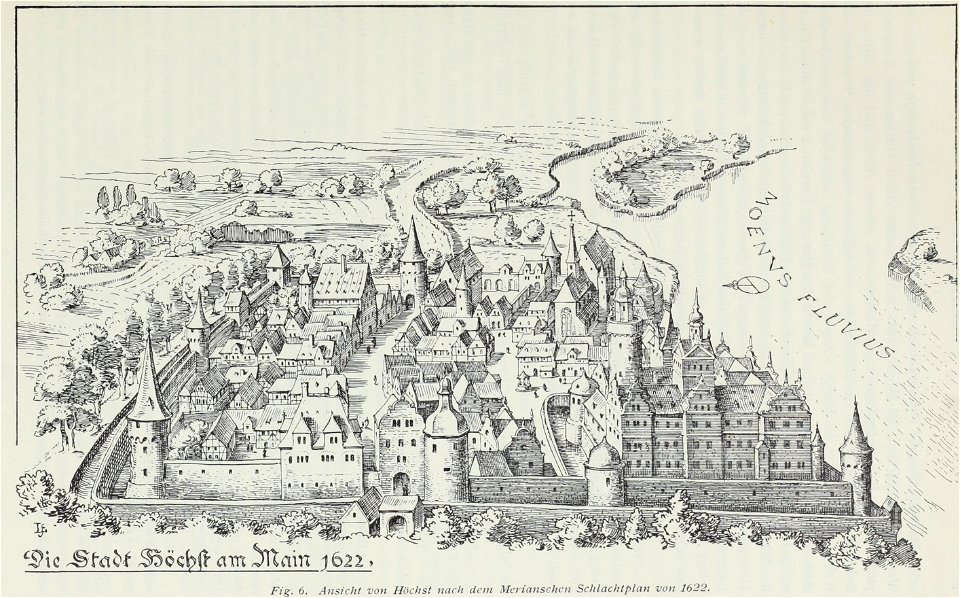Luthmer II-006-Ansicht von Höchst nach dem Merianschen Schlachtplan von 1622