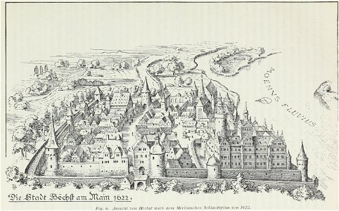 Luthmer II-006-Ansicht von Höchst nach dem Merianschen Schlachtplan von 1622
