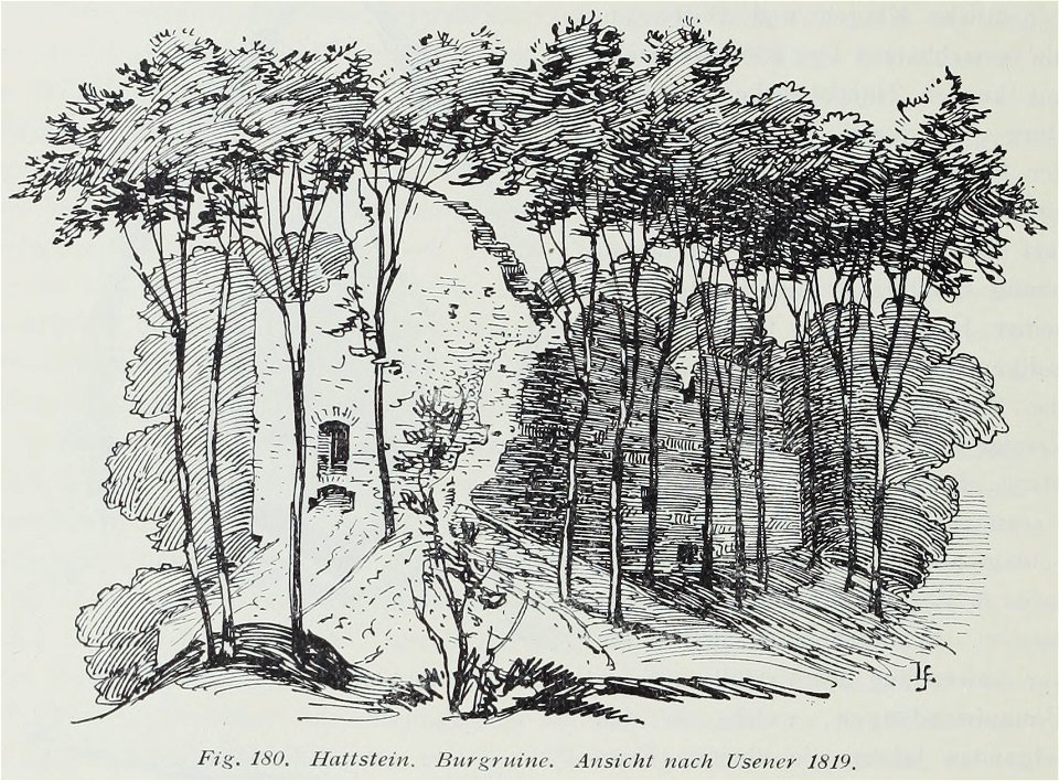 Luthmer II-180-Hattstein Burgruine Ansicht nach Usener 1819