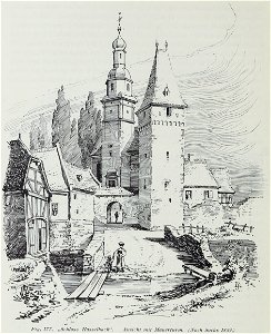 Luthmer II-177-Schloss Hasselbach Ansicht mit Mauerturm (nach Sachs 1859)